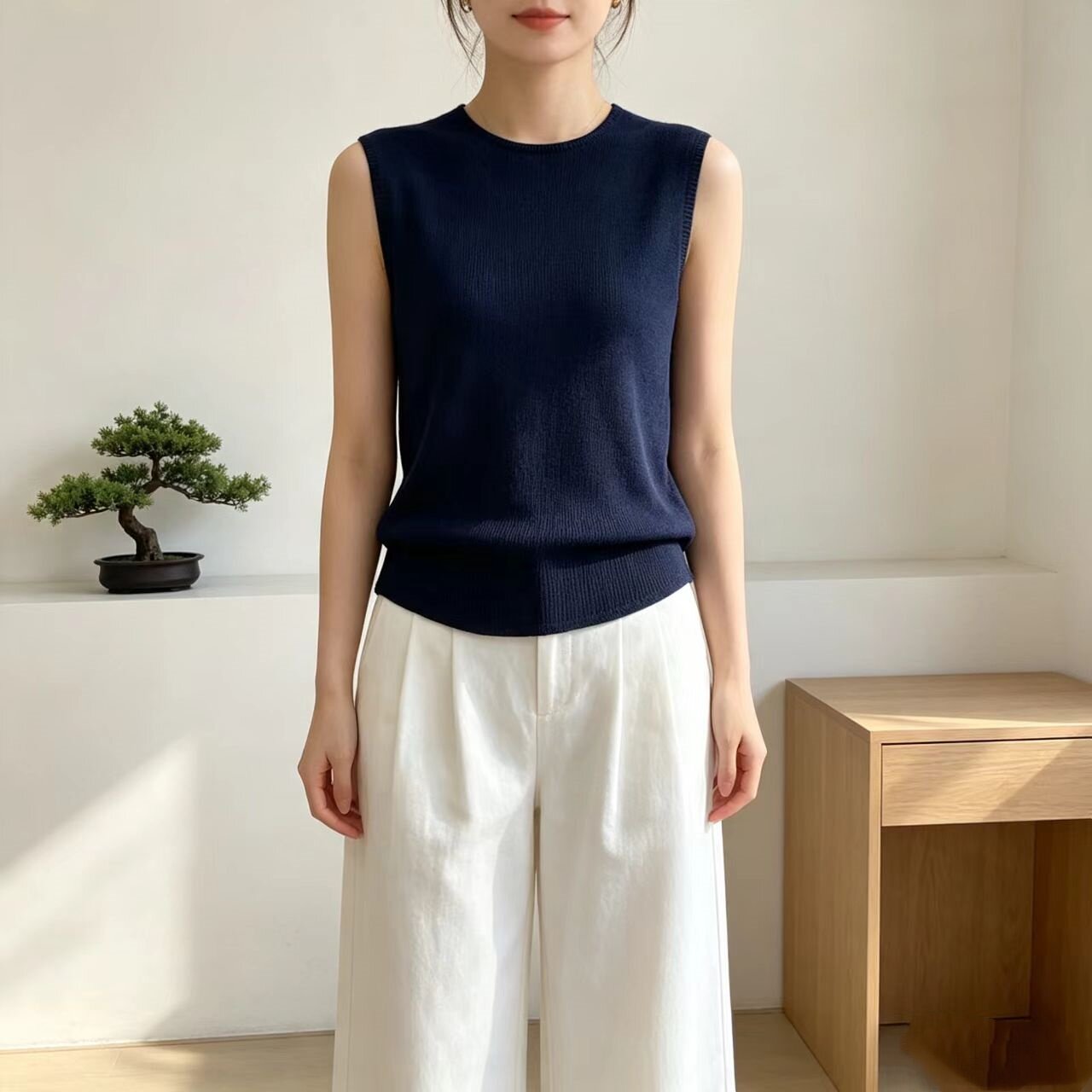 极简风天丝棉针织薄款女背心通勤