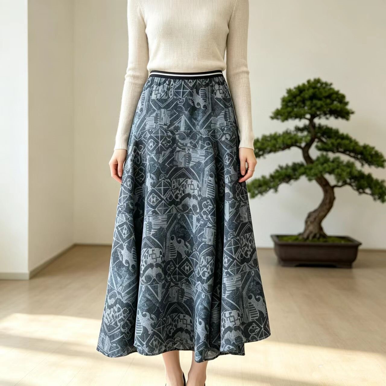 2026春夏新品踏青优选高级感桑蚕丝复古风藏蓝色真丝半身裙女