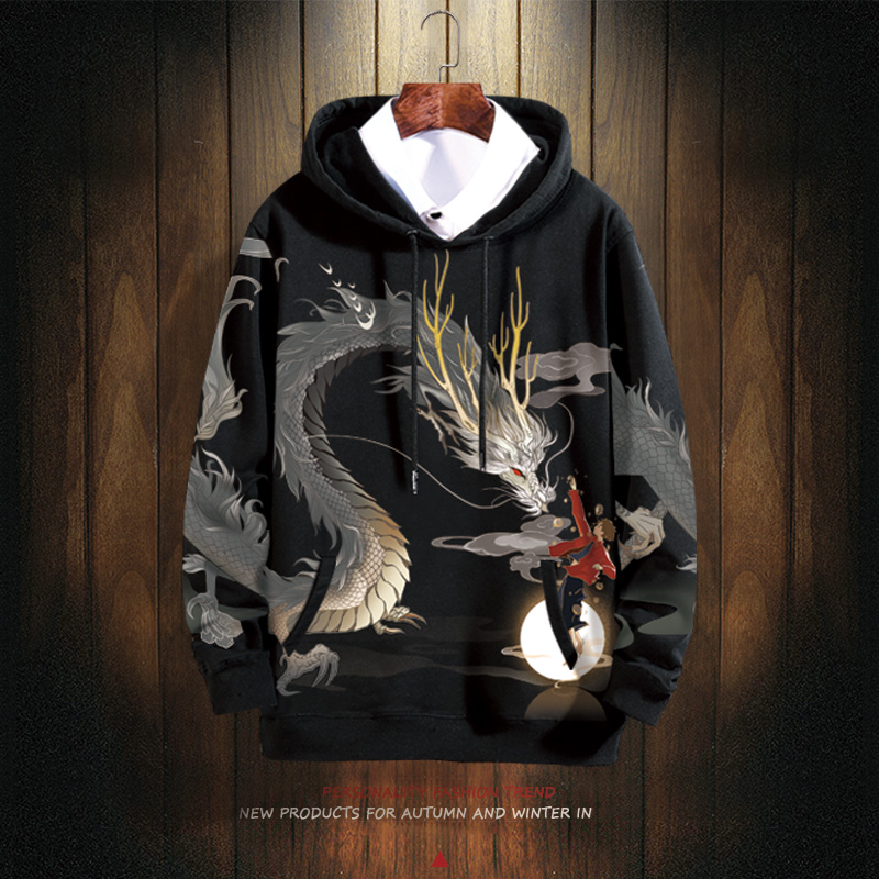 古风男士春秋款大码外套连帽卫衣