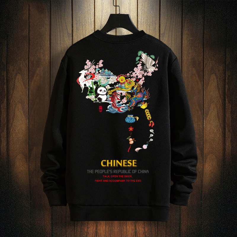 2025新款秋季国潮爱国主题卫衣男圆领外套情侣装中国地图长袖T恤