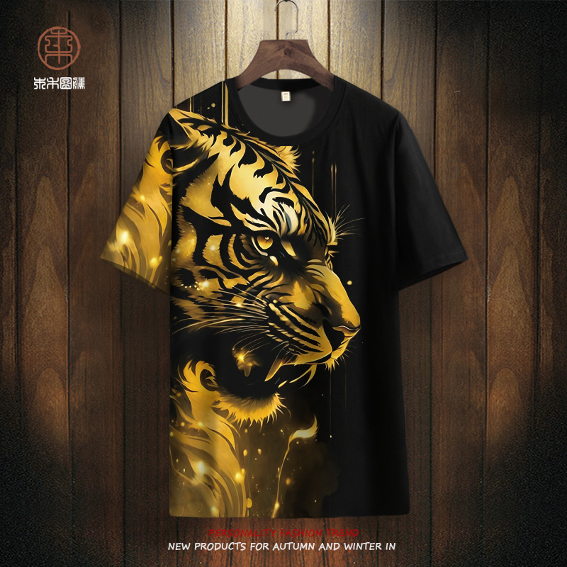 老虎头短袖木禾图腾中国风