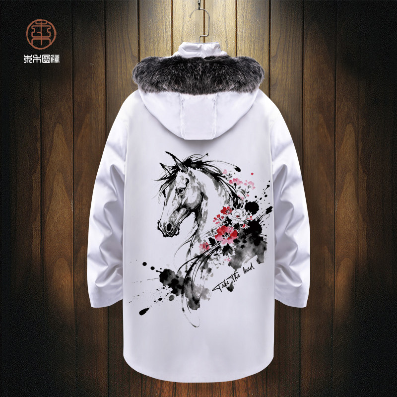 冬季新款羽绒服外套男马年本命年中长款连帽棉服oversize加厚棉袄