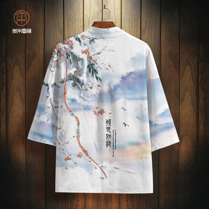 夏季薄款道袍外套男oversize古风衬衫休闲汉服国潮潮牌五分袖披风
