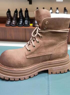 真皮新款马丁复古女式靴子两种穿法大黄色翻盖百搭瘦瘦时尚机车靴