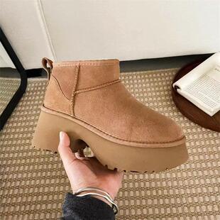2025新款冬季真皮羊毛雪地靴秀气人鱼坡跟厚底女款加绒保暖棉鞋