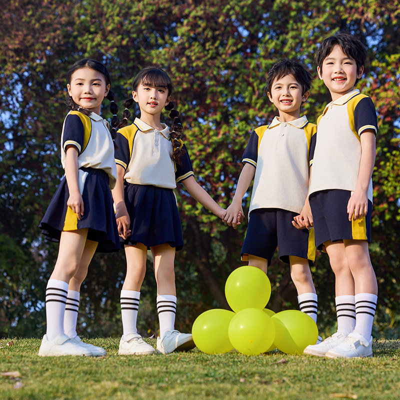 幼儿园园服校服中小学生班服幼稚园夏装纯棉英伦学院风运动服定制