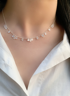 Doki项链女超闪璀璨水晶锆石闪耀满天星光银色项链锁骨链女