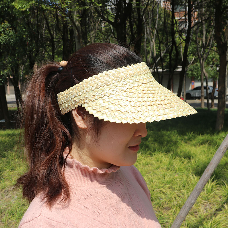 女士夏天户外韩版麦秆空顶鸭舌帽出游度假防晒沙滩草帽遮阳太阳帽