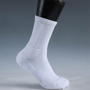 外贸中筒运动袜吸汗防臭毛圈袜篮球袜毛巾底羽毛球袜男无骨袜白色