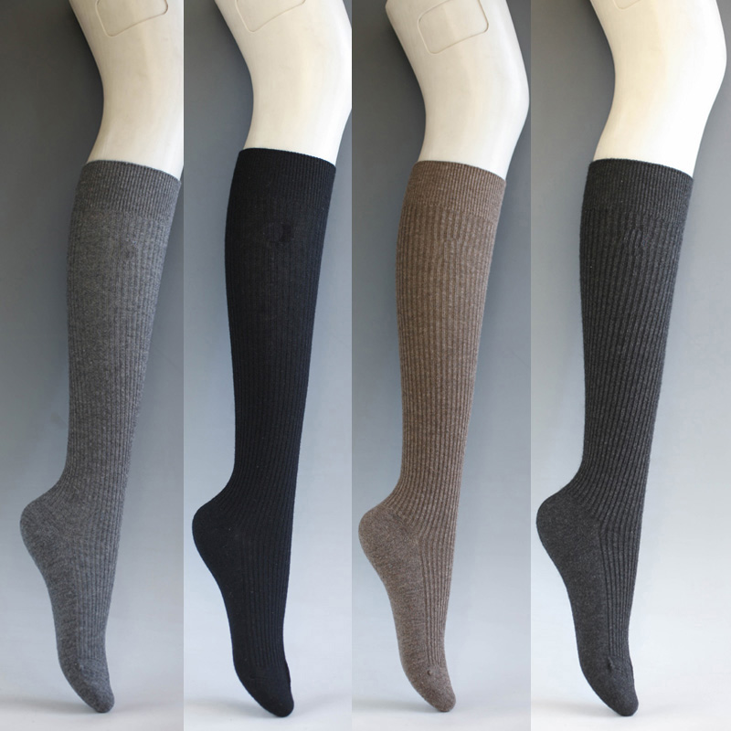 秋冬加厚羊毛袜长筒保暖打底袜竖条显瘦高筒女袜日系羊绒深灰色袜