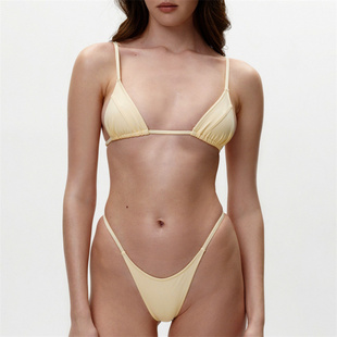 分体女士泳衣bikini 三点式 新款 比基尼性感小胸聚拢纯色打底丁字裤