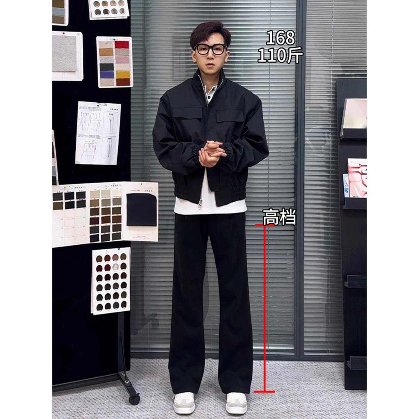 517黑色弯刀牛仔裤男秋季小个子显高直筒裤子美式显瘦提档微喇裤