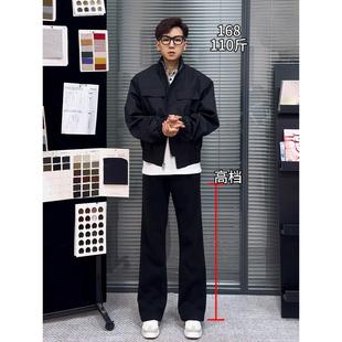 517黑色弯刀牛仔裤男秋季小个子显高直筒裤子美式显瘦提档微喇裤