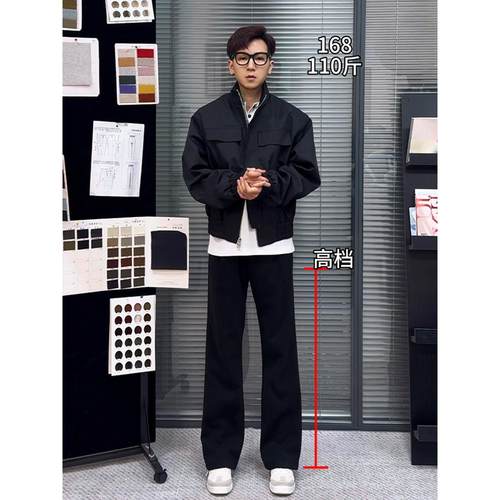 517黑色弯刀牛仔裤男秋季小个子显高直筒裤子美式显瘦提档微喇裤