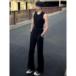 黑色西裤垂坠感高级感夏天薄款冰丝裤子男款cleanfit直筒微喇长裤