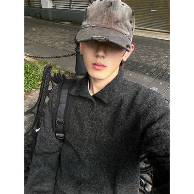 秋季洗水百花绒半高领针织毛衣男女生老钱风松弛慵懒高级感外套男