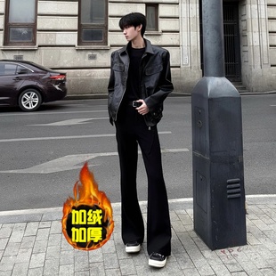 薄款 男士 垂坠感西装 裤 春秋款 子cleanfit休闲弯刀裤 黑色微喇叭西裤