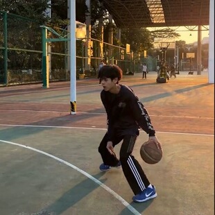 传奇商行裤子夏季薄款学生直筒休闲篮球裤三条杠条纹运动卫裤男生