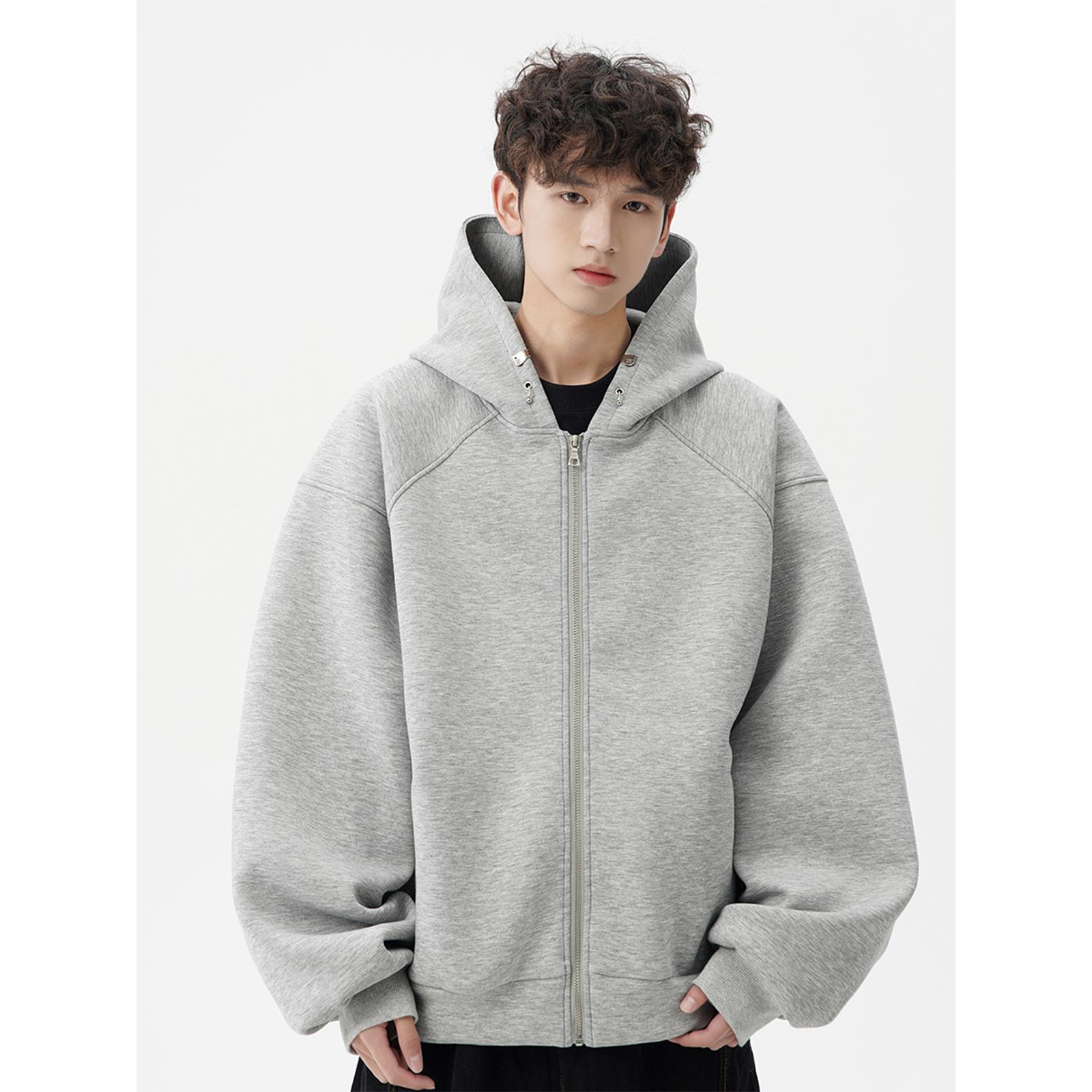 美式480克重磅boxy灰色连帽卫衣男春秋潮牌宽松拉链开衫休闲外套