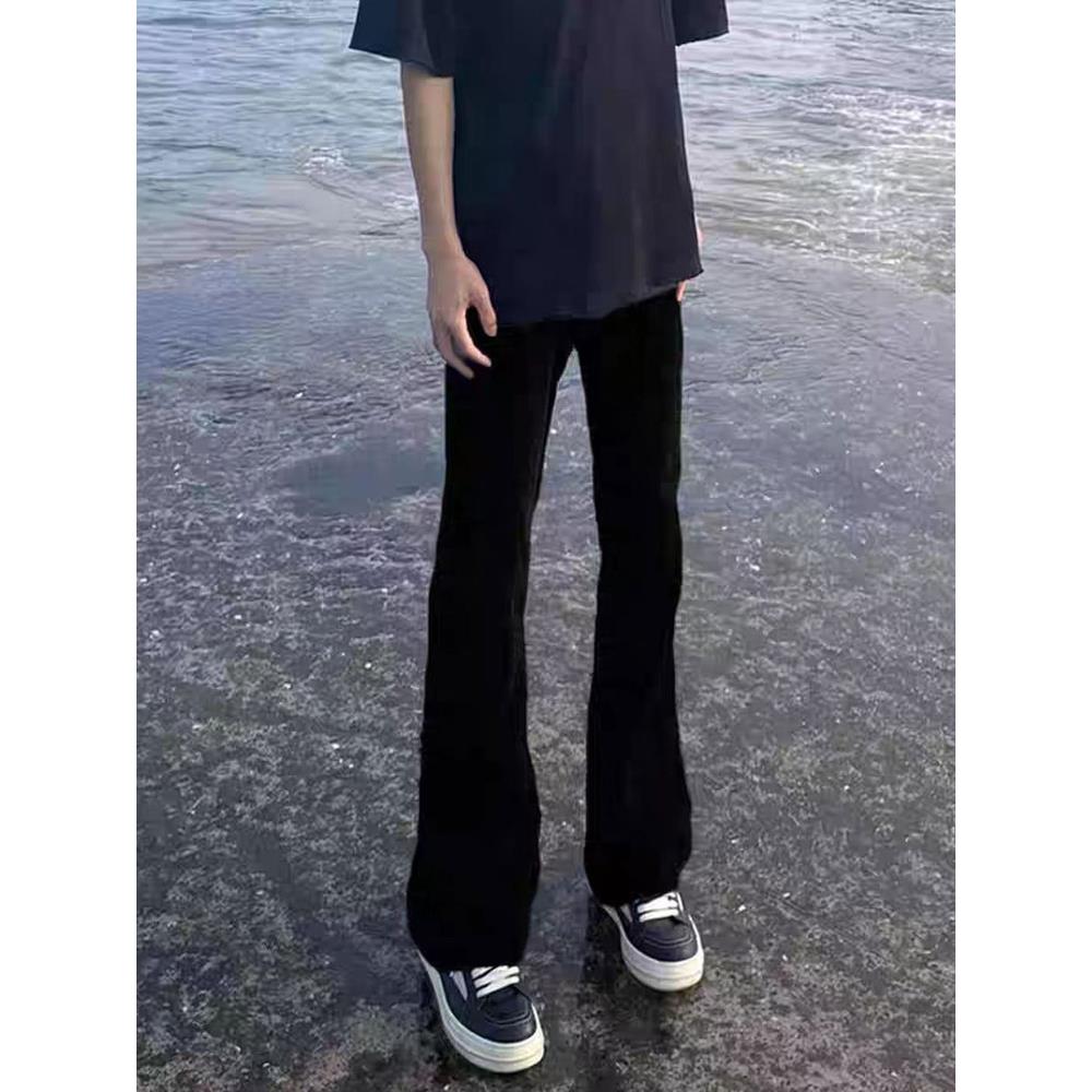 美式柳叶弯刀牛仔裤男款修身直筒休闲长裤男生cleanfit水洗微喇裤