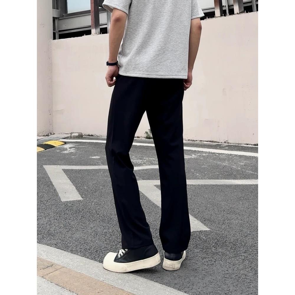 夏季冰感弯刀西裤男垂坠感高级感半松紧四面弹裤子黑色微喇西装裤