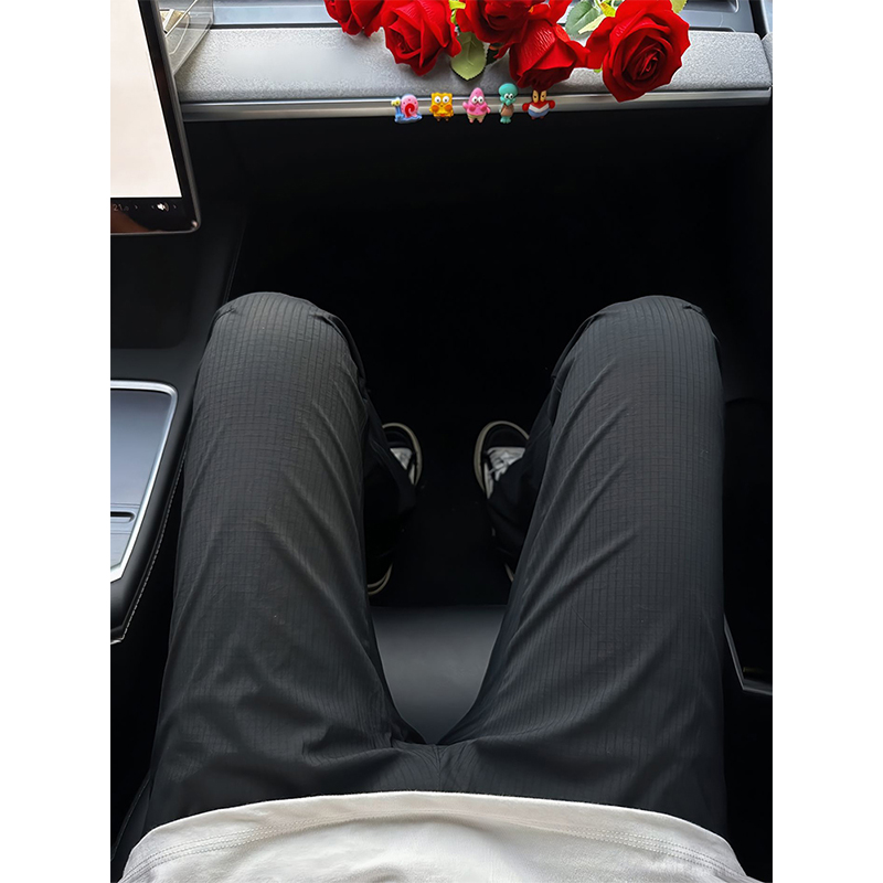 黑色网格速干裤子男款夏季冰丝凉感透气运动裤子户外机能休闲长裤