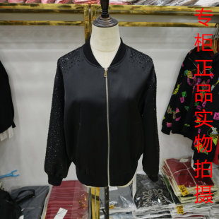 红煊601黑色立领拉链短外套宽松休闲棒球服钻饰装 饰夹克防晒上衣