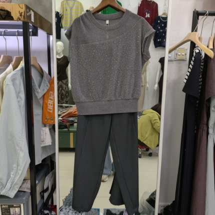 乐艾妮L56101时尚气质上衣阔腿裤女套装百搭休闲两件套春秋款