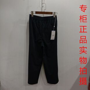 欣梦羽665通勤简约风黑色松紧腰休闲裤 女宽松显瘦百搭直筒长裤