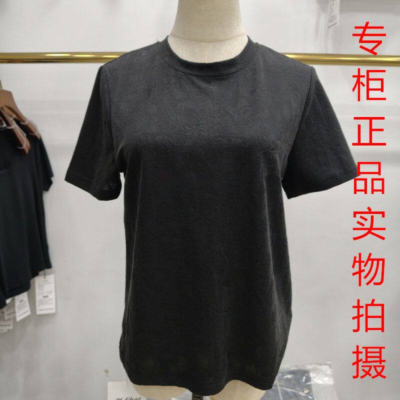 鸿潮服饰8261黑色短袖T恤女圆领时尚修身显瘦微透薄纱打底衫上衣