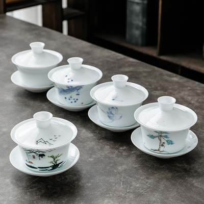 德化白瓷手绘大码八宝茶盖碗