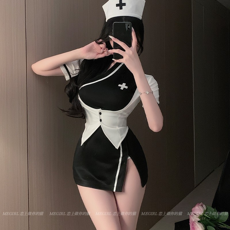 「MG」性感黑白护士制服包臀裙女款纯欲短裙趣味角色扮演睡衣套装