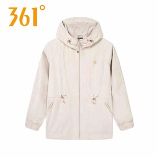 361度运动外套女式中长款单层风衣保暖连帽上衣春季新品562514608