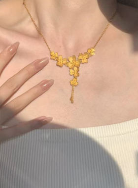 新中式花瓣流苏三生花项链时尚气质