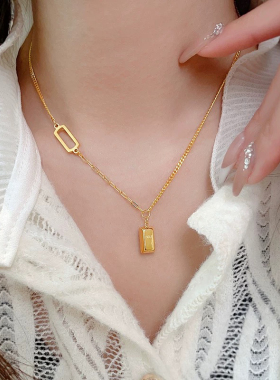 暴富小金砖金条项链女款新款爆款18k金砖锁骨链高级感钛钢不掉色