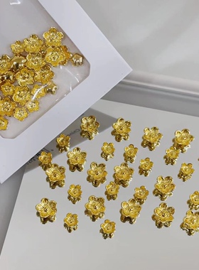 新款美甲黄金色富贵蝴蝶富贵花金属饰品款超闪大小混装指甲装饰品