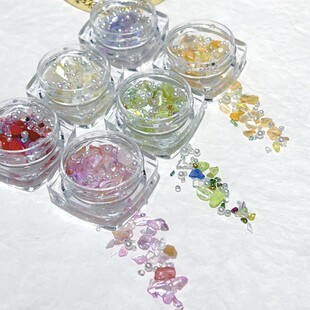 新款美甲饰品彩色厚贝壳大小珍珠混装材料包一套6盒装美甲店专用