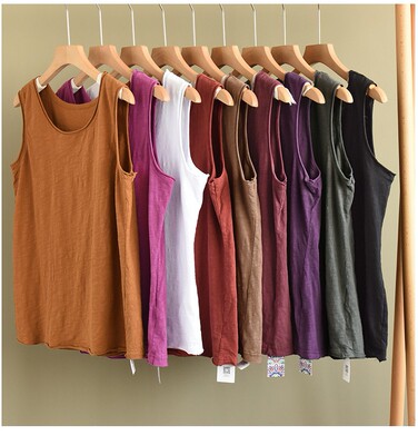 无袖背心宽松百搭竹节棉