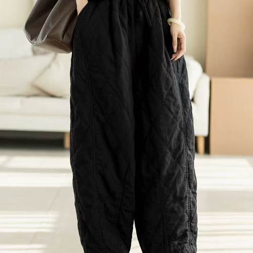 100%亚麻夹棉棉裤女加厚麻裤