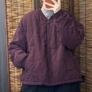 高品质复古加厚砂洗100%亚麻棉衣棉袄夹棉保暖外套内里色织格纹女