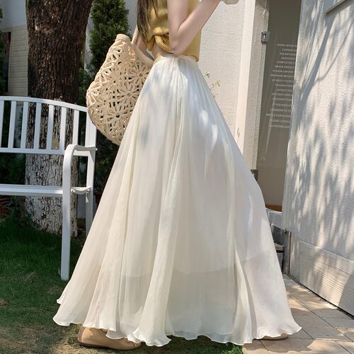 93CM伞裙法式A字流光纱缎面白色