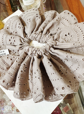 JIALI韩国进口AVA灰色蕾丝发圈大肠圈立体纯棉刺绣发圈头绳绑发饰