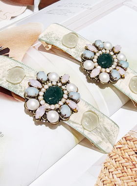 JIALI韩国进口Aron·s复古风水钻花朵清新发夹珍珠宝石弹簧夹发饰