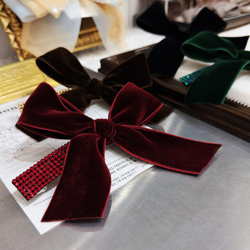 秋冬丝绒水晶大蝴蝶结发夹