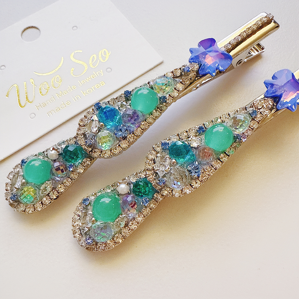 韩国进口WOOSEO水晶彩宝镶钻夹