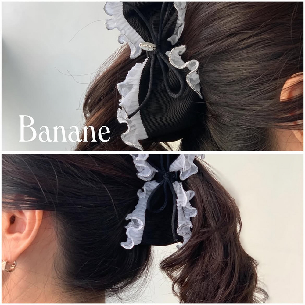 佳丽韩国代购CI发夹CICCIONE黑白褶皱荷叶边双面蝴蝶结马尾香蕉夹