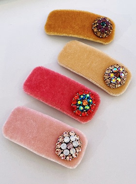 韩国CALLA进口设计师款掰掰夹丝绒小号BB刘海夹施华S水晶璀璨边夹