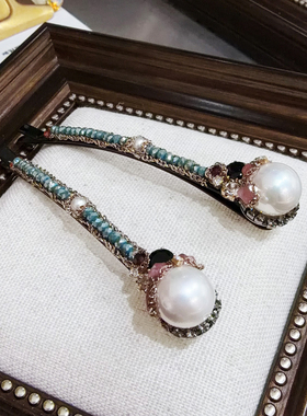 JIALI韩国Ruby满天星珍珠一字夹发夹女轻奢高级感镶钻发饰头饰