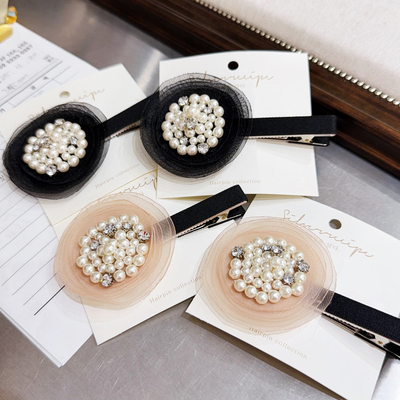 小香风欧根纱珍珠蝴蝶结鸭嘴夹