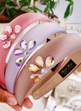 JIALI韩国CALLA代购设计师发饰丝缎宽海绵发箍镶施华子头箍水晶钻